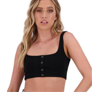Frankie's Bikinis Black Comfort Bronte Crop Top, Large